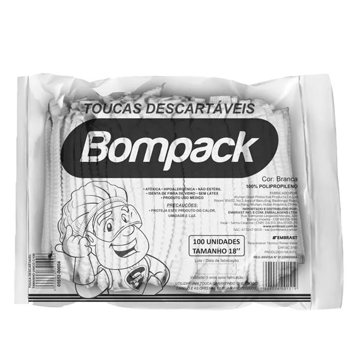 TOUCA DESCARTÁVEL BRANCA BOMPACK 100UN